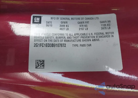 2011 Chevrolet Camaro 2Lt из США, поврежденный, VIN 2G1FC1ED3B9107872